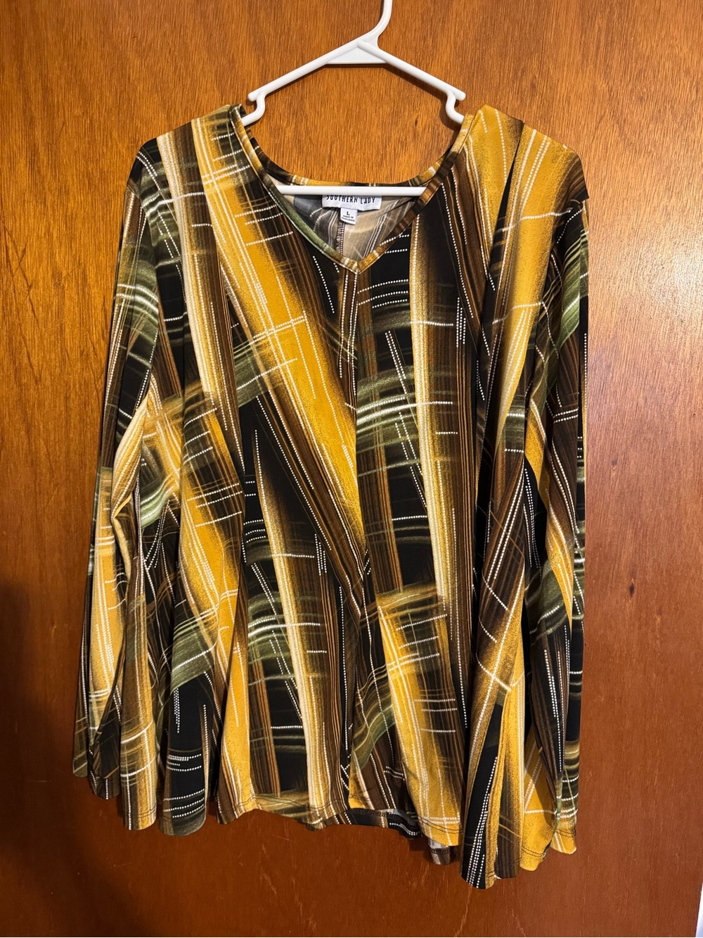 Women’s V-Neck Long Sleeve Plaid Top in Mustard by